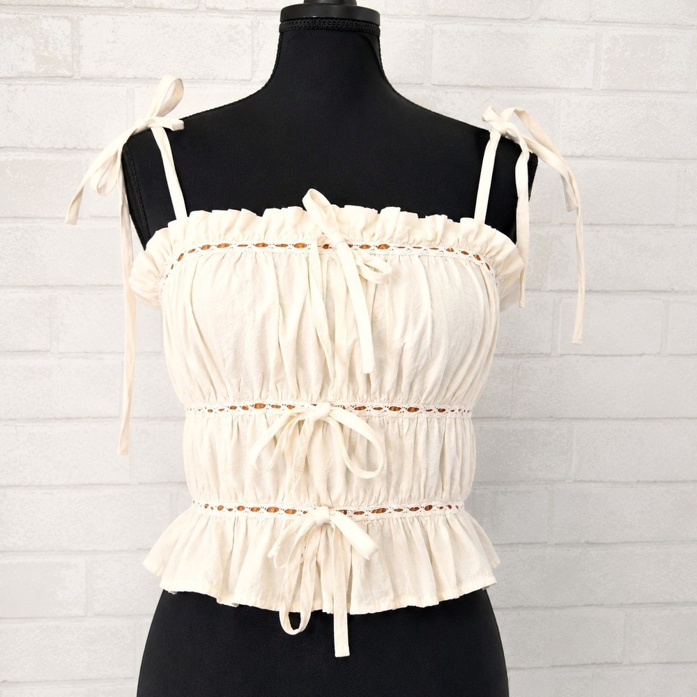 Thirty Thirty Milkmaid Crop Top Size Large Smocked Coquette Peasant Renaissance